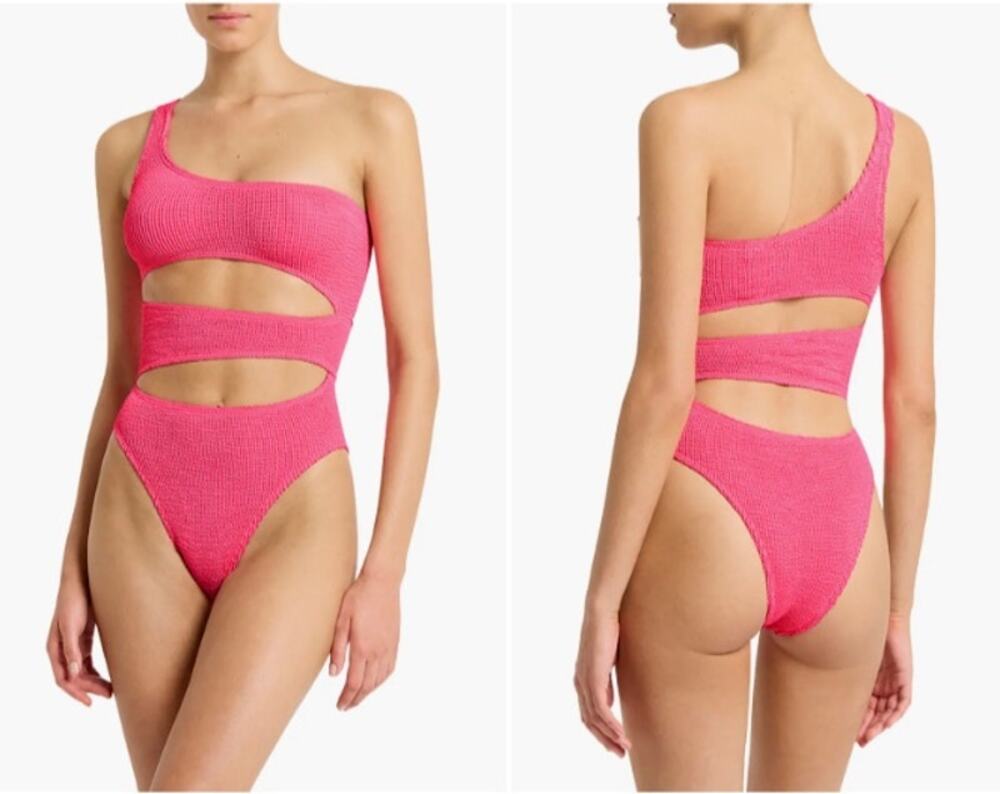 Bond Eye Rico Pink One Shoulder Cut Out One Piece Crinkle Swimsuit One Size